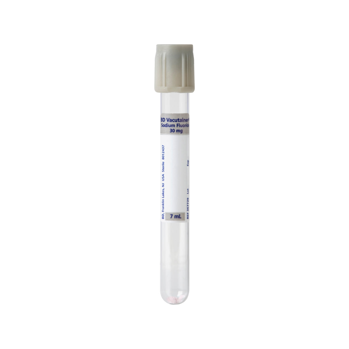 BD 367729 Vacutainer® Glass Tubes, Hemogard™ Closure, 13 x 100mm, 7.0mL, Lt. Gray, Paper Label, Sodium Fluoride 30mg, 100/pk, 10 pk/cs
