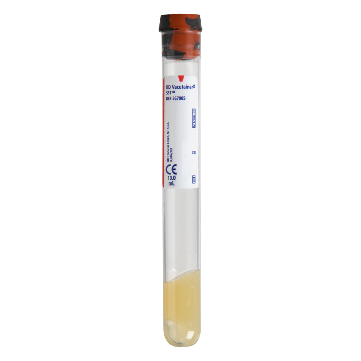 BD 367985 Vacutainer® Plus Plastic Blood Collection Tubes (bd Sst™): Plastic Tube, Conventional Stopper, 16mm x 125mm, 10.0mL, Red/ Gray, Paper Label, Silica/ Gel, 100/bx (Temperature Sensitive