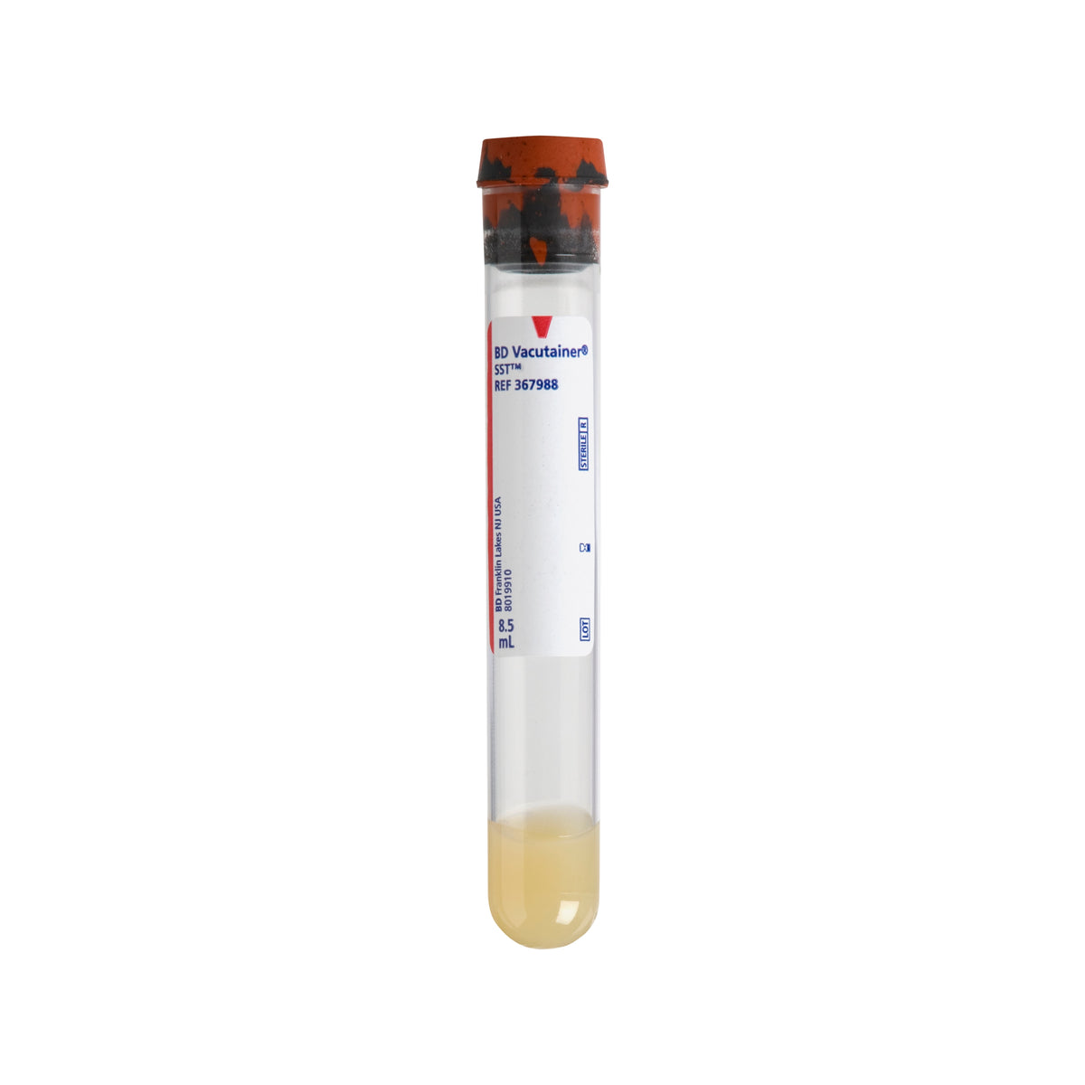 BD 367988 Vacutainer® Plus Plastic Blood Collection Tubes (bd Sst™): Plastic Tube, Conventional Stopper, 16mm x 100mm, 8.5mL, Red/ Gray, Paper Label, Silica/ Gel, 100/bx (36 cs/plt)