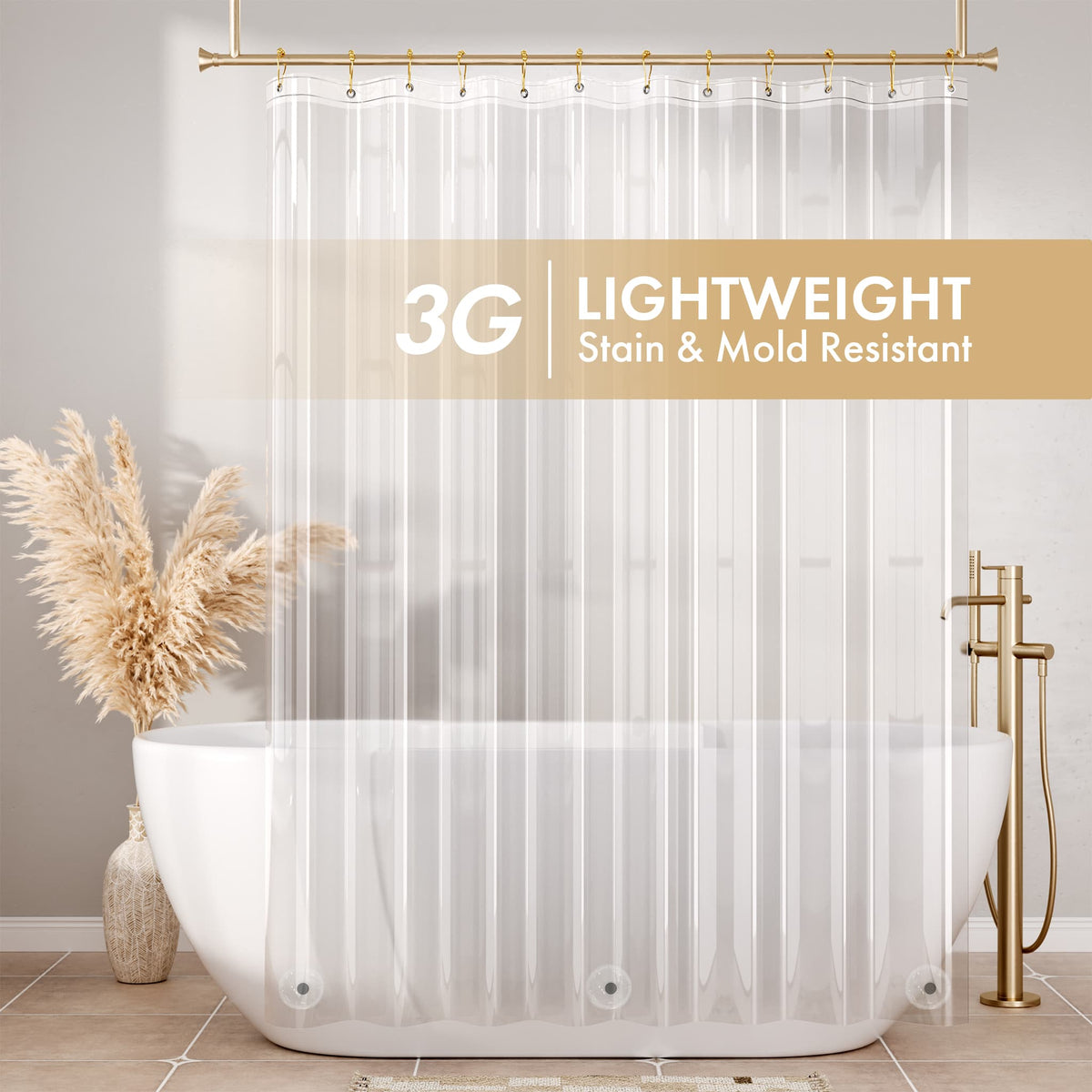 AmazerBath KSG-AMA-1054 Lightweight PEVA Shower Curtain Liner, 72 x 72 in, Clear
