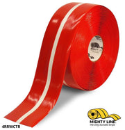 Mighty Line 4 in Red Tape with White Center Line, 100 ft Roll, Safety Floor Tape