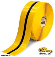 Mighty Line Default 4 in Yellow Tape with Black Center Line, 100 ft Roll, Safety Floor Tape