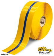 Mighty Line Default 4 in Yellow Tape with Blue Center Line, 100 ft Roll, Safety Floor Tape