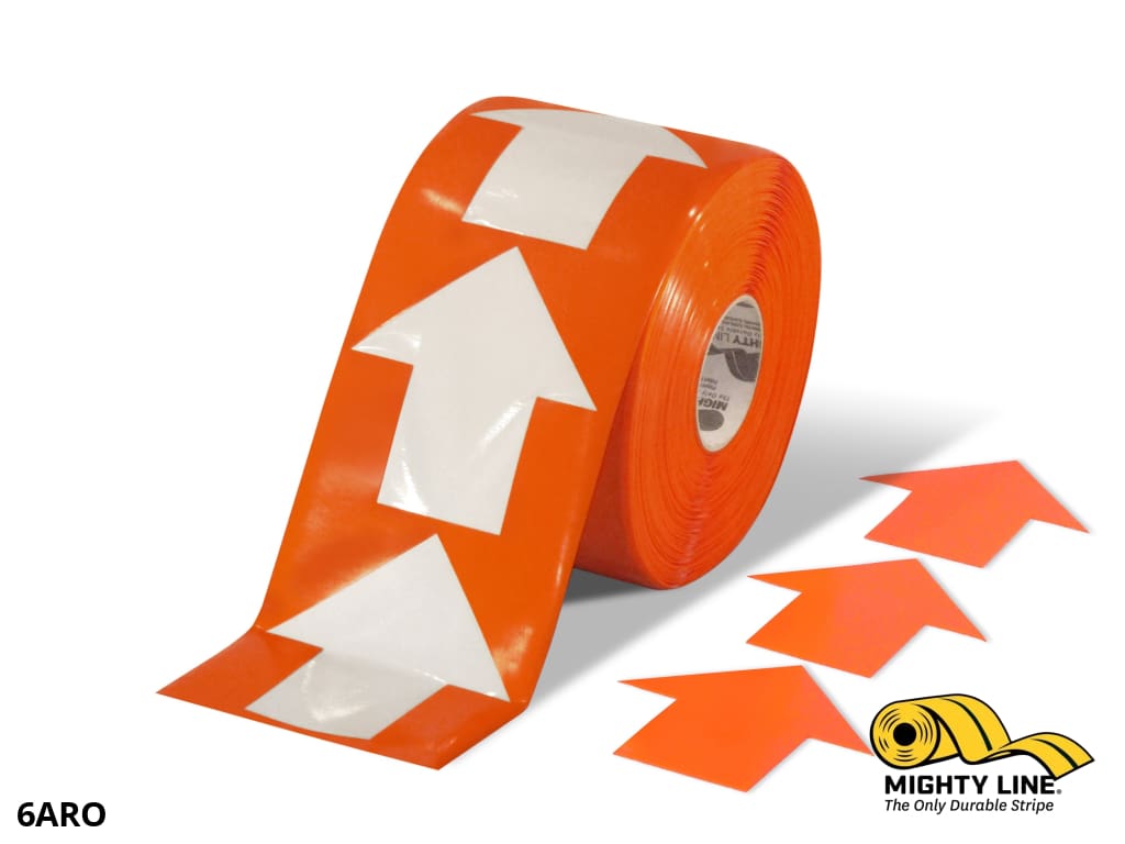 Mighty Line 5.5 in Orange Arrow Floor Tape Roll, 200 Arrows