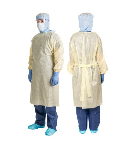 Aspen Surgical 51196 Isolation Gowns, AAMI Level 2, Full Coverage w/Knit Cuffs, SMS, Universal, Blue, Non-Sterile, 10/bg