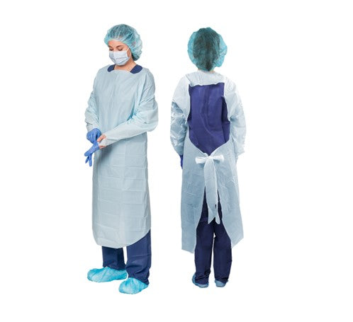 Aspen Surgical 51575 Film Gowns, Film, Over the Head, w/ Tapered Wrist, Blue, Universal75/cs