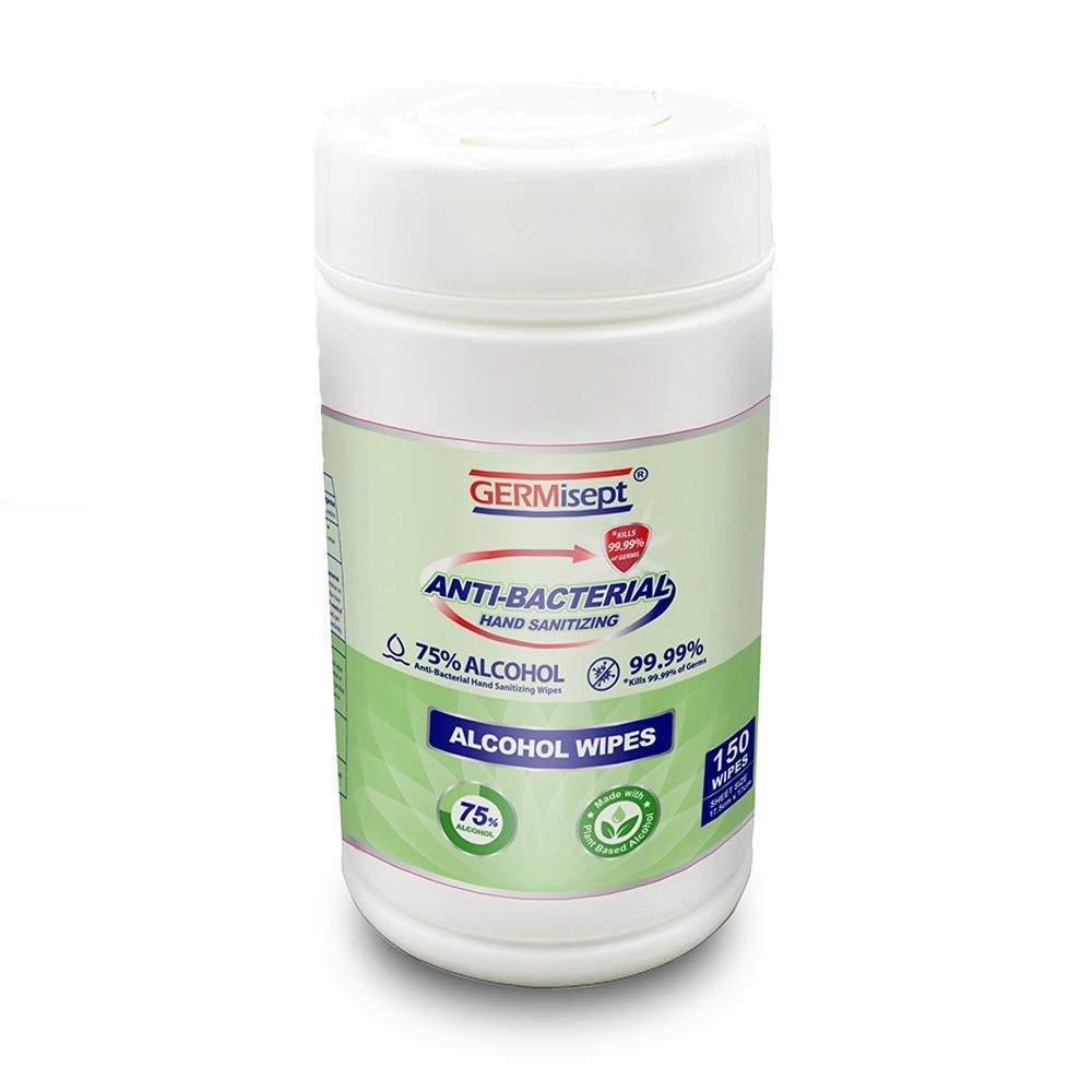 Germisept Hand Sanitizing Wipes 75% Alcohol Wipes (150 Wipes/Canister) Case of 4 Canisters
