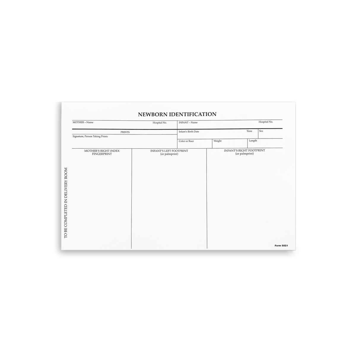 Aspen Surgical 5821 Stork Infant Identification Products, Newborn ID Form, 8" x 5", Birth Information, Infant Footprints, Mother's Fingerprint, Non-Sterile, 50 sheets/pad, 5 pads/bx