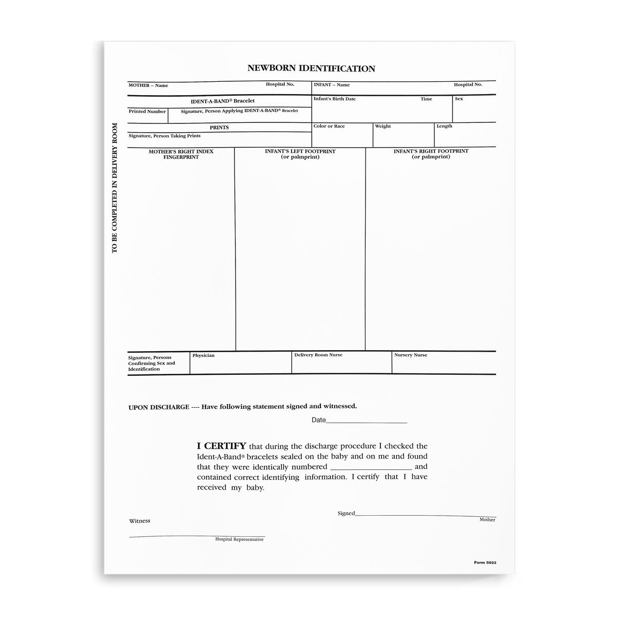 Aspen Surgical 5823 Stork Infant Identification Products, Newborn ID Form, 8" x 11", Birth Information, Signatures, Infant Footprints, Mother's Fingerprint, Non-Sterile, 50 sheets/pad, 5 pads/bx