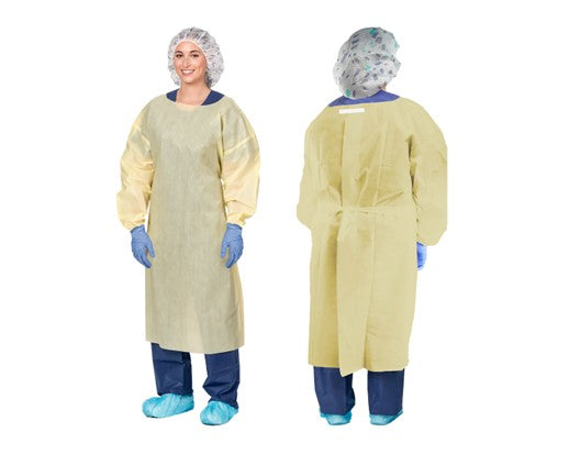 Aspen Surgical 59979 Isolation Gowns, Isolation, AAMI Level 2, Full Back w/ Neck Tape Tab Closures, Yellow, Large, 100/cs