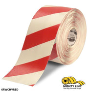 Mighty Line 6 in White Tape with Red Chevrons, 100 ft Roll, Safety Floor Tape