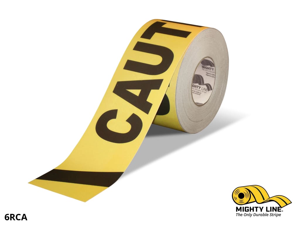 Mighty Line 6 in Wide Caution Floor Tape, 100 ft Roll