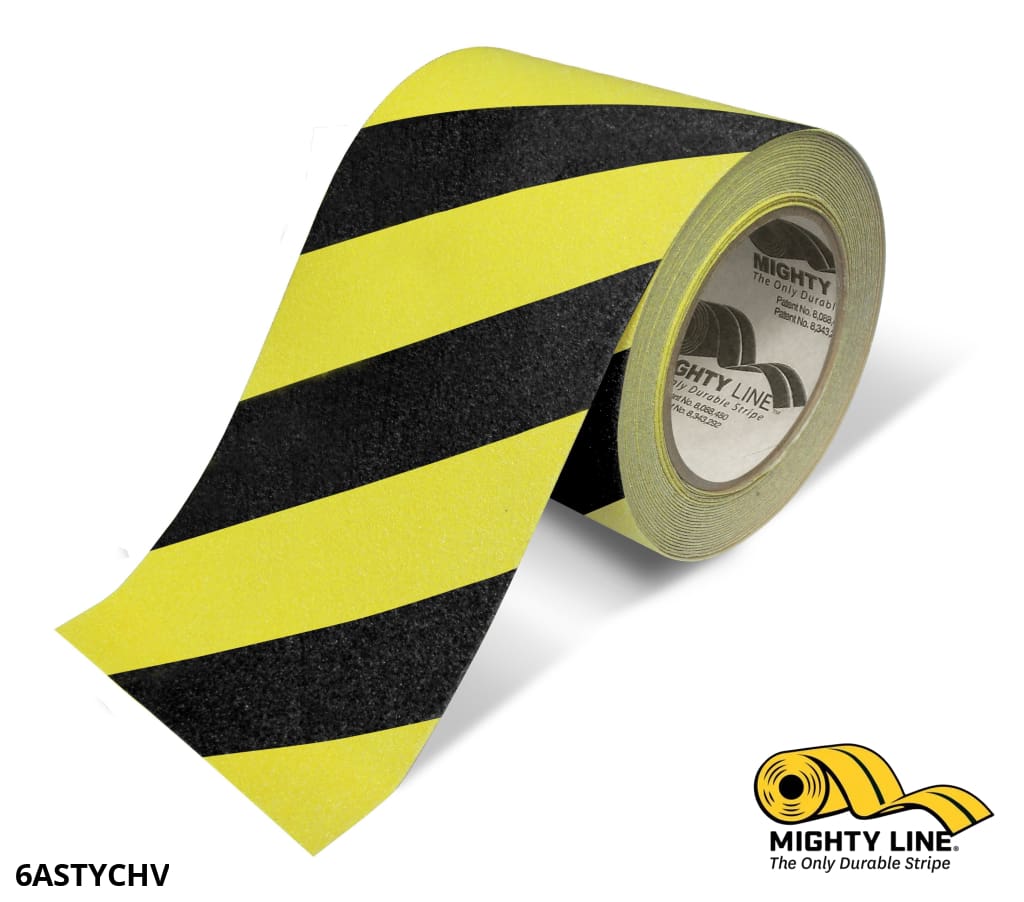 Mighty Line 6 in Yellow With Black Chevrons Anti-Slip Floor Tape, 60 ft Roll