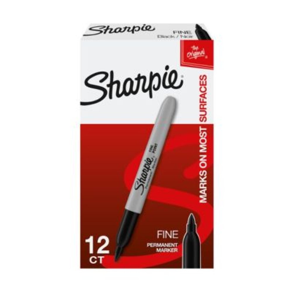 Sharpie 30001 Permanent Markers, Fine Point, Black, 12 Count