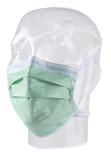 Aspen Surgical 65-3322 Mask, Surgical, Tape Fog-Shield®, with Polyester Ties, Green, ASTM Level 1, 50/bx
