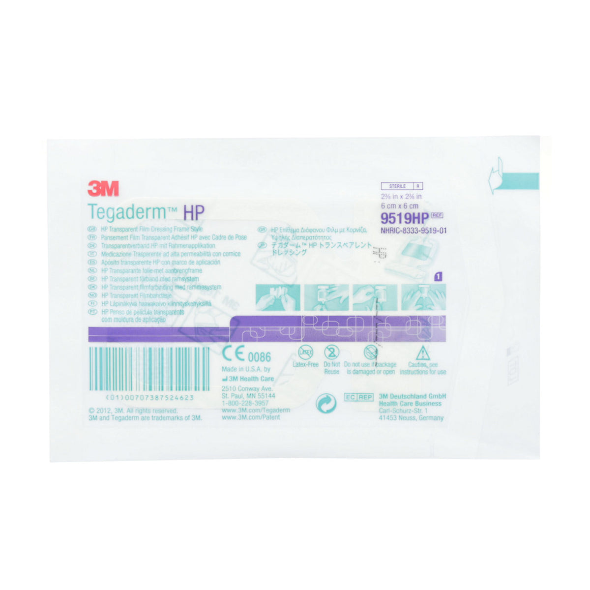 3M™ Tegaderm™ HP Transparent Film Dressing Frame Style, 9519HP, 2-3/8 in x 2-3/8 in (6 cm x 6 cm), 100/ct 4 ct/Case