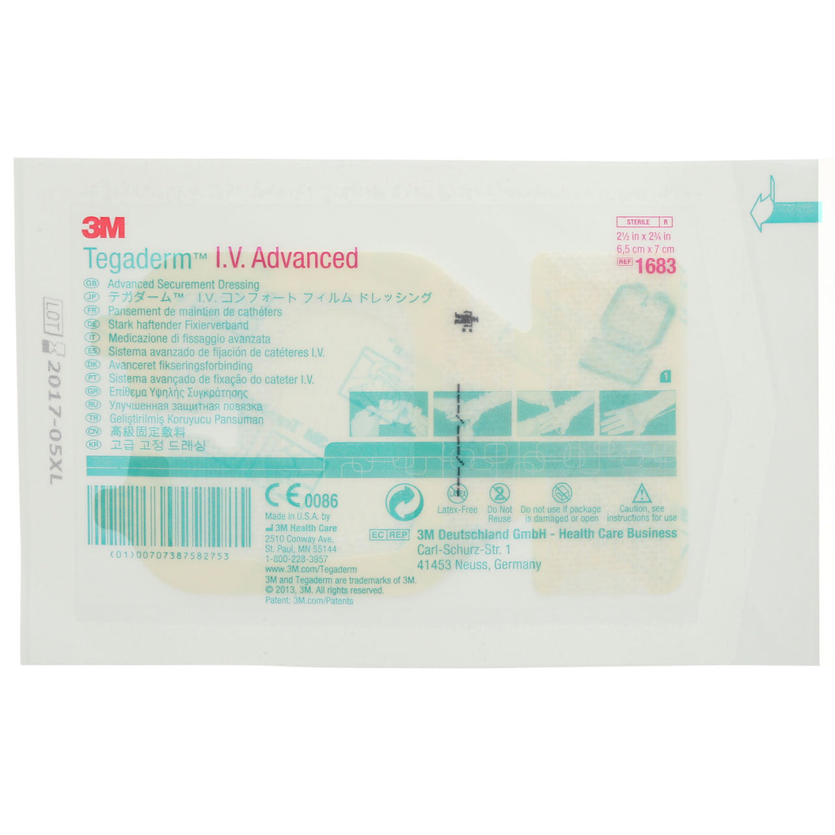 3M™ Tegaderm™ I.V. Advanced Securement Dressing, 1683, 2-1/2 in x 2-3/4 in, 6.5 cm x 7 cm, 100/ct 4ct/Case