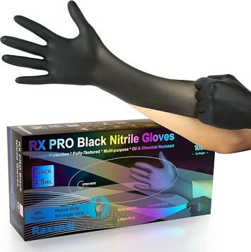 Raxwell RX Pro Black Nitrile Disposable Exam Gloves (4.5-mil) Case of 10 boxes
