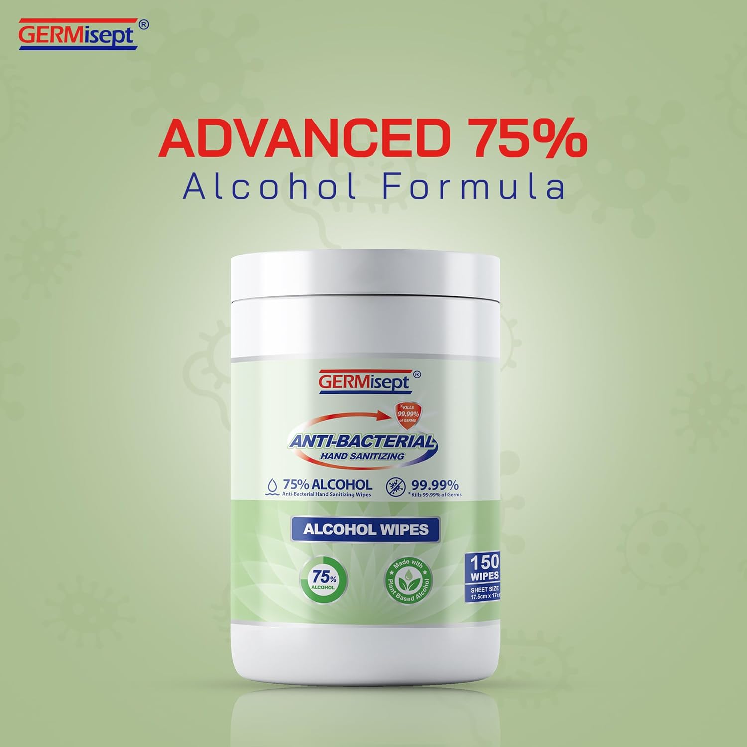 Germisept Hand Sanitizing Wipes 75% Alcohol Wipes (150 Wipes/Canister) Case of 4 Canisters