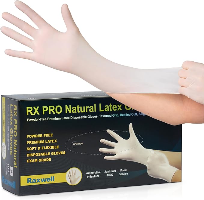 Raxwell RX Pro Latex Disposable Exam Gloves (8.5-mil) Case of 10 boxes