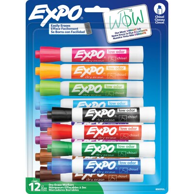 EXPO 80699 Low Odor Dry Erase Markers, Chisel Tip, Assorted Colors, 12 Count