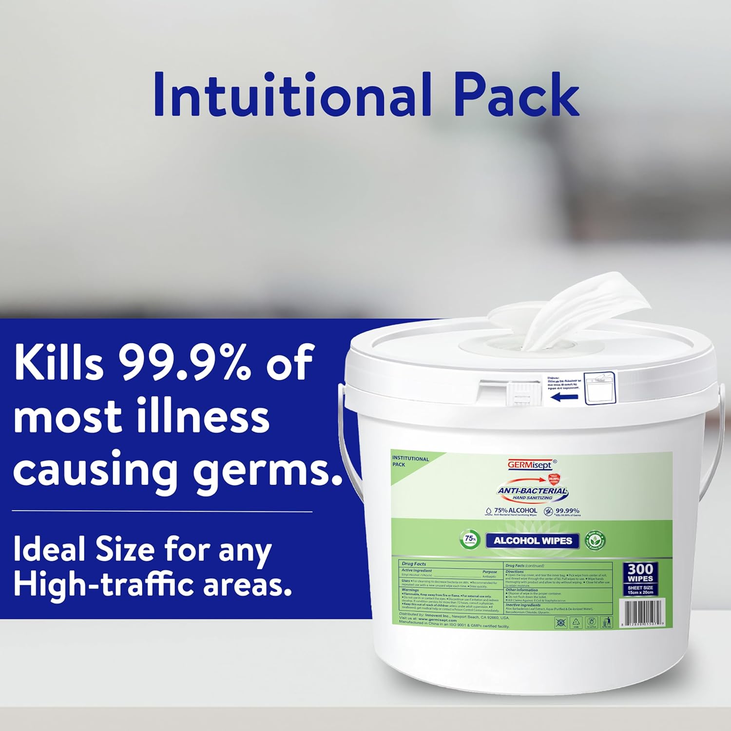 Germisept Hand Sanitizing Wipes 75% Alcohol Wipes (300 Wipes/Dispensing Bucket) Case of 4 Buckets