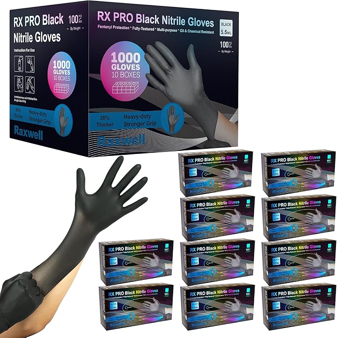 Raxwell RX Pro Black Nitrile Disposable Exam Gloves (5.5-mil) Pallet of 100 cases