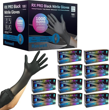 Raxwell RX Pro Black Nitrile Disposable Exam Gloves (4.5-mil) Case of 10 boxes