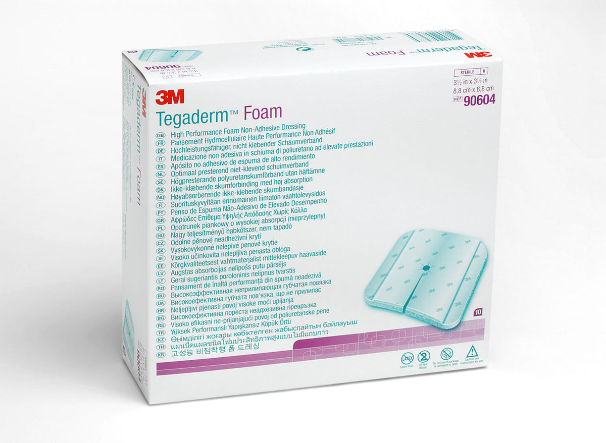 3M™ Tegaderm™ High Performance Foam Non-Adhesive Dressing, 90604, Fenestrated, 3.5 in x 3.5 in, 10/CAR, 4 CAR/CS, 40/CS