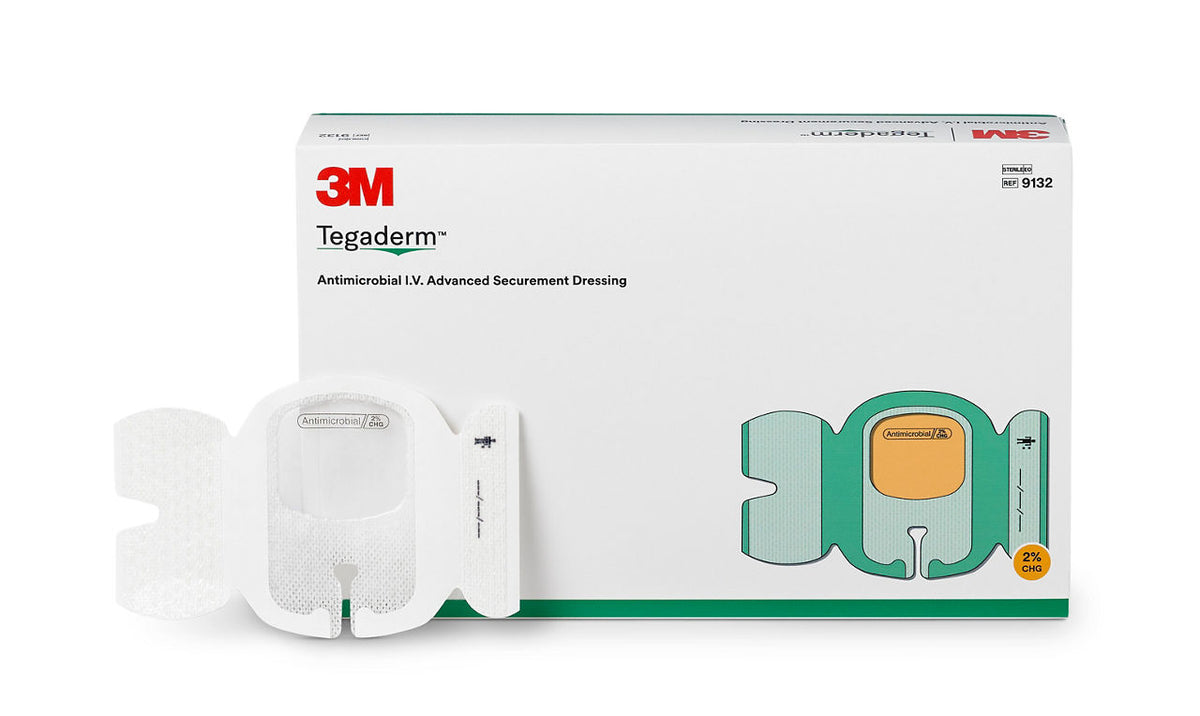 3M™ Tegaderm™ Antimicrobial I.V. Advanced Securement Dressing, 9132, 2 3/4 in x 3 3/8 in, 25/CAR, 4 CAR/CS, 100/CS
