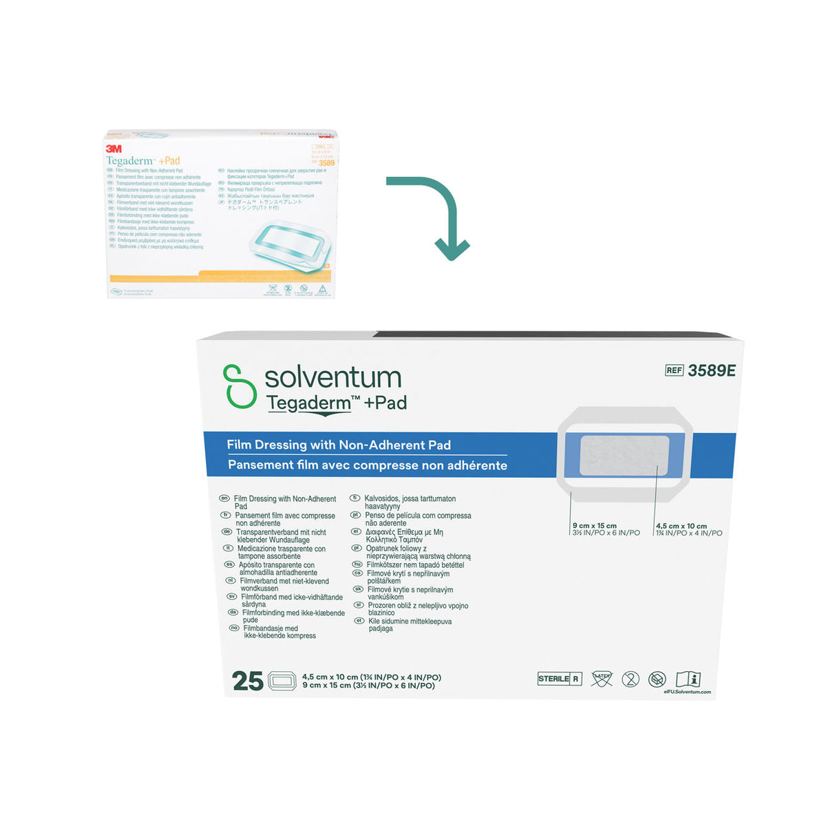3M™ Tegaderm™ +Pad Film Dressing with Non-Adherent Pad, 3590, 3-1/2 in x 8 in (9 cm x 20 cm), 25/Carton, 4 Cartons/case