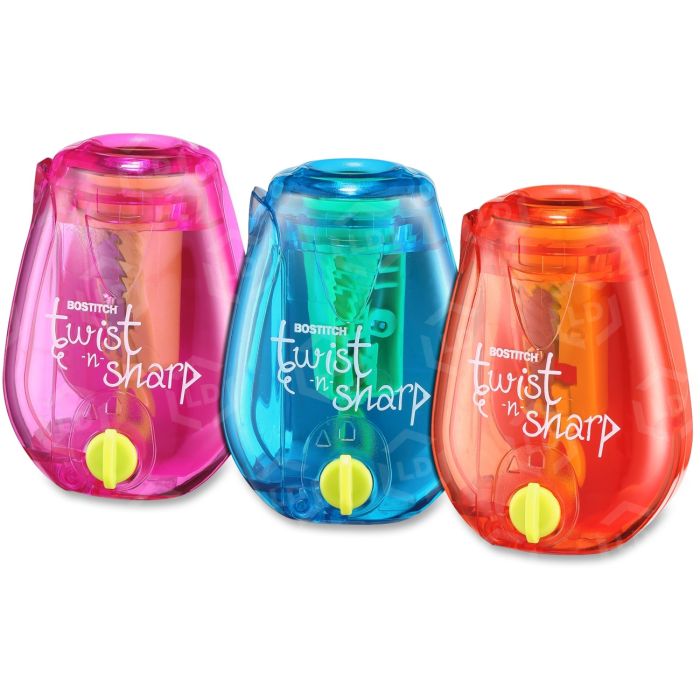 Bostitch PS1-ADJ Twist-n-Sharp Manual Pencil Sharpener, Assorted Colors