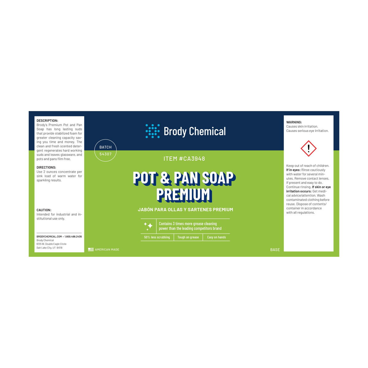 Brody Chemical CA3948 POT and PAN Soap Premium