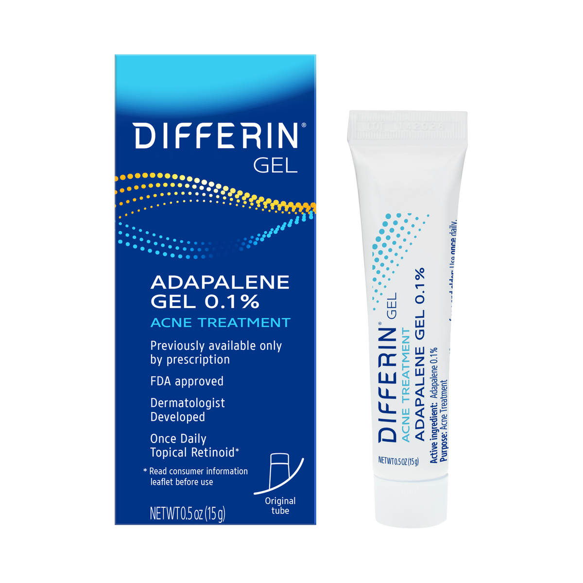 Differin KSG-DIF-1036 Adapalene Gel 0.1% Acne Treatment, 15 g Tube