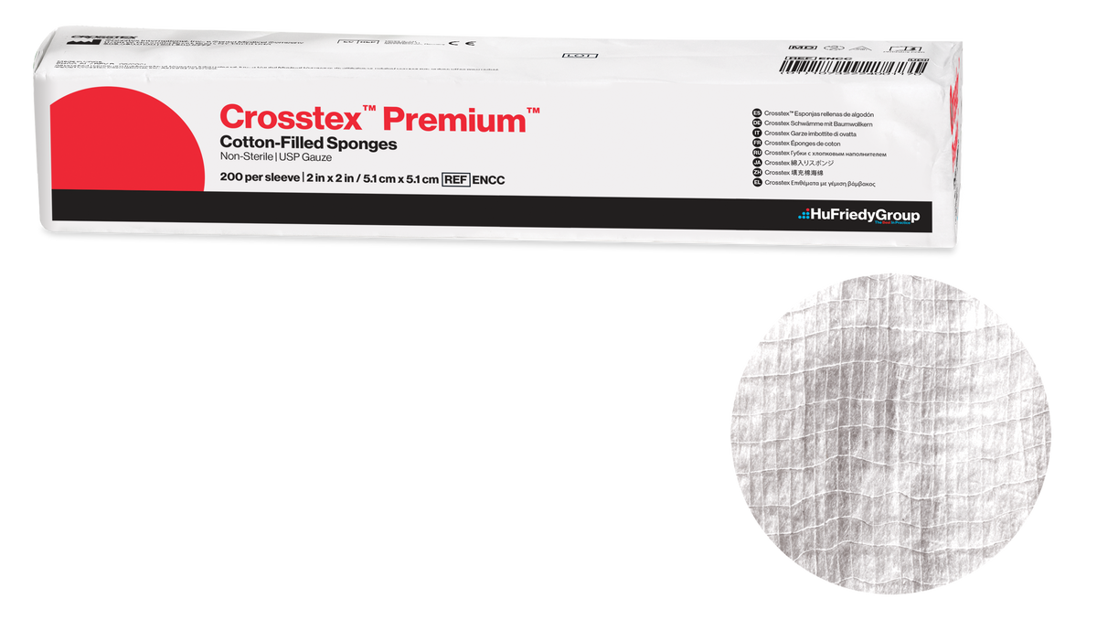 Crosstex Premium Cotton Filled Exodontia Sponges, 3" x 3", Premium, Non-Sterile, 4000/cs