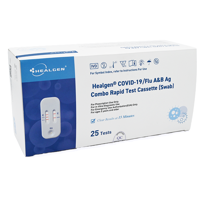 Healgen® Rapid Check® COVID-19/Flu A&B Antigen Test Pro (25 Tests / Kit) Case of 500 Tests