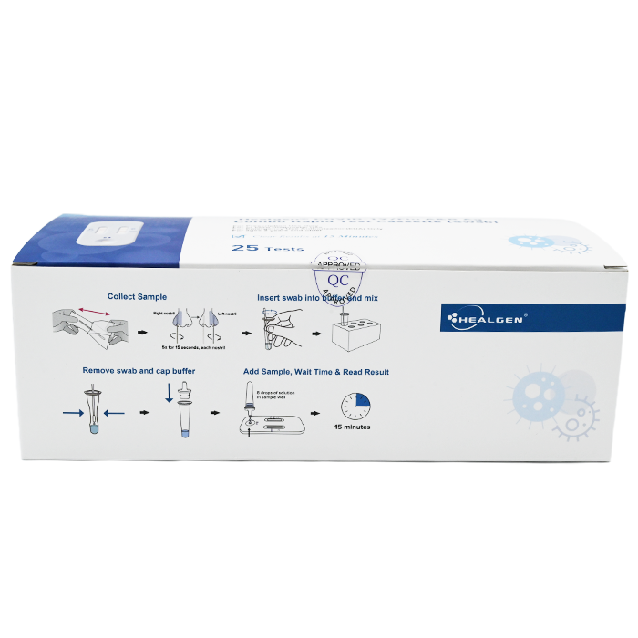 Healgen® Rapid Check® COVID-19/Flu A&B Antigen Test Pro (25 Tests / Kit) Case of 500 Tests