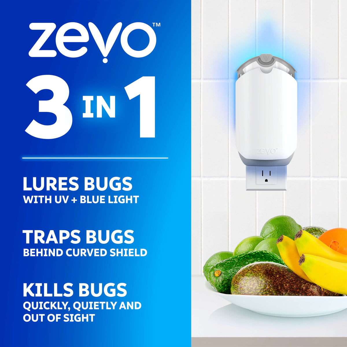 Zevo KSG-ZEV-1043 Flying Insect Trap, 1 Plug-In Base and 3 Refill Cartridges