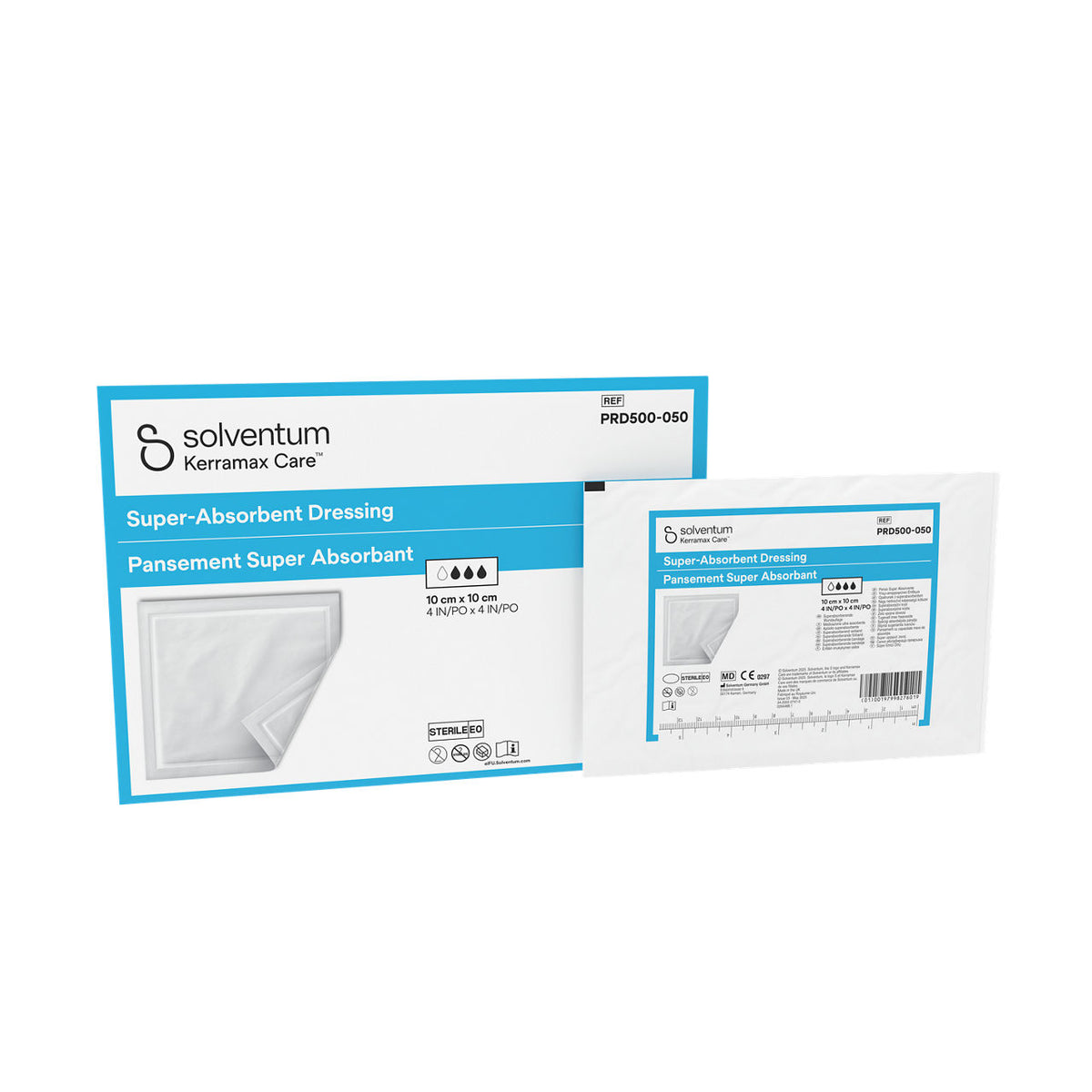 Solventum™ Kerramax Care™ Super-Absorbent Dressing, PRD500-050, 10 cm x 10 cm (4 IN/PO x 4 IN/PO), 10/CAR
