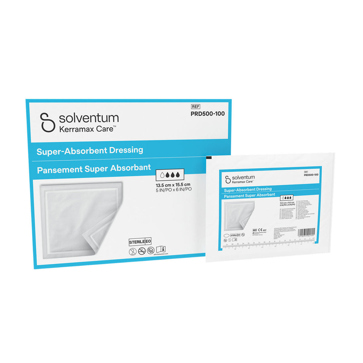 Solventum™ Kerramax Care™ Super-Absorbent Dressing, PRD500-100, 13,5 cm x 15,5 cm (5 IN/PO x 6 IN/PO), 10/CAR
