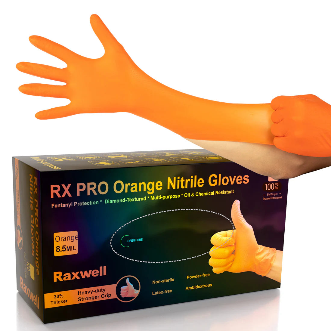 RX Pro Orange Nitrile Disposable Gloves (8.5-mil) Case of 10 boxes