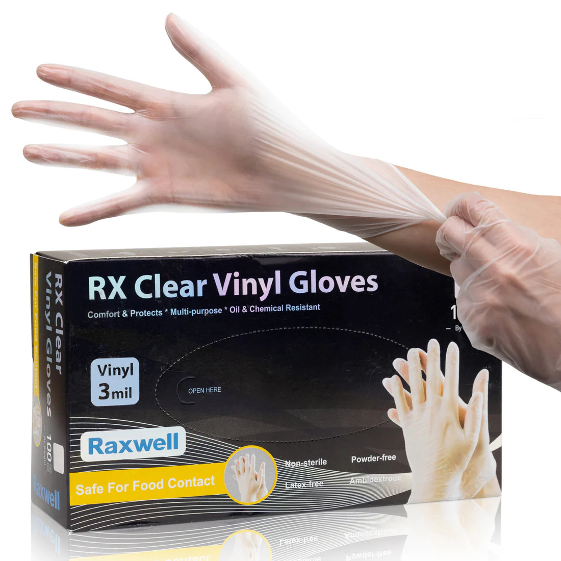 Raxwell RX Clear Vinyl Disposable Gloves (3-mil) Case of 10 boxes