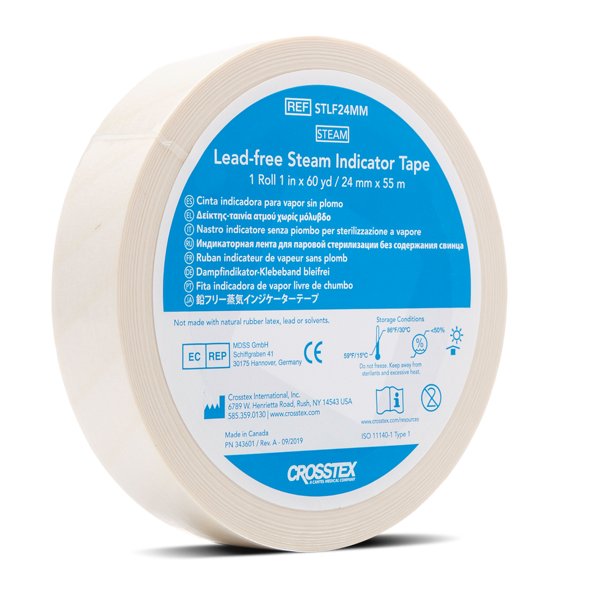 Crosstex Sterilization Tape: Steam Indicator Tape, Lead-Free, Natural, 0.75in x 60yd, 24rl/cs