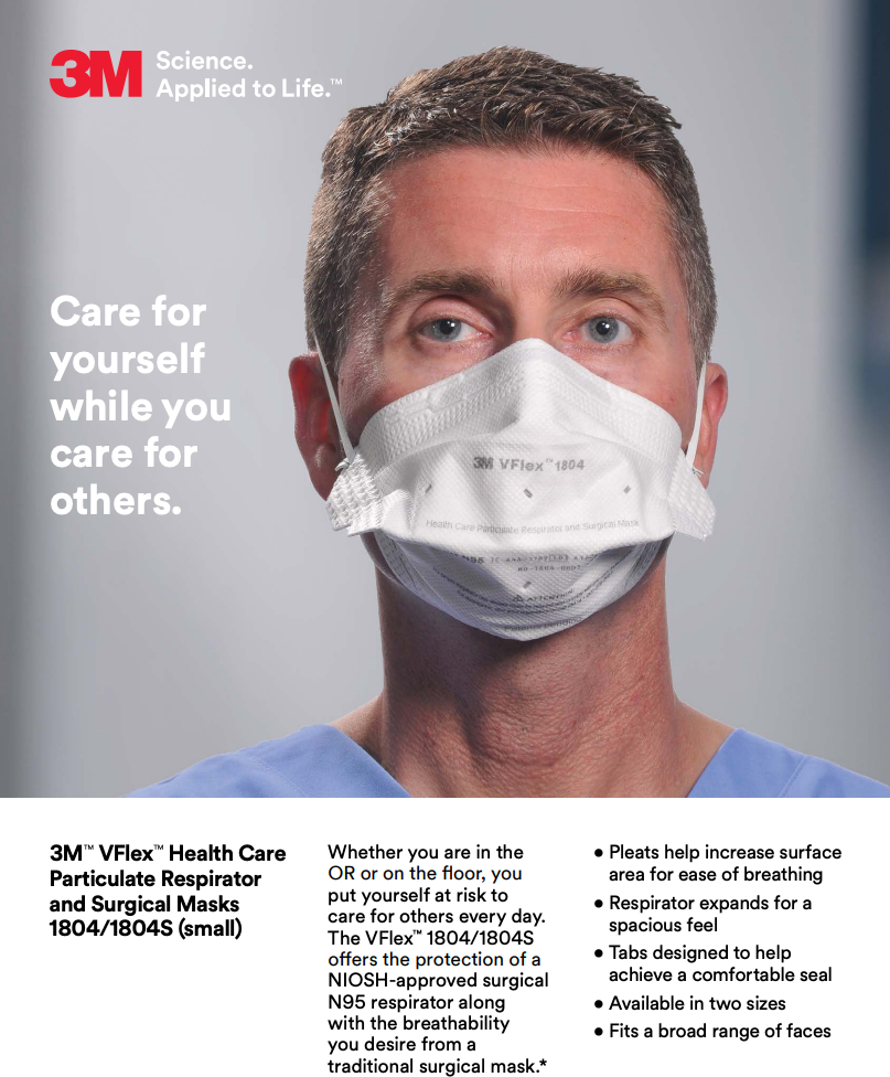 3M™ 1804 VFlex™ N95 Health Care Respirator & Surgical Mask (N95) Case of 400 Masks