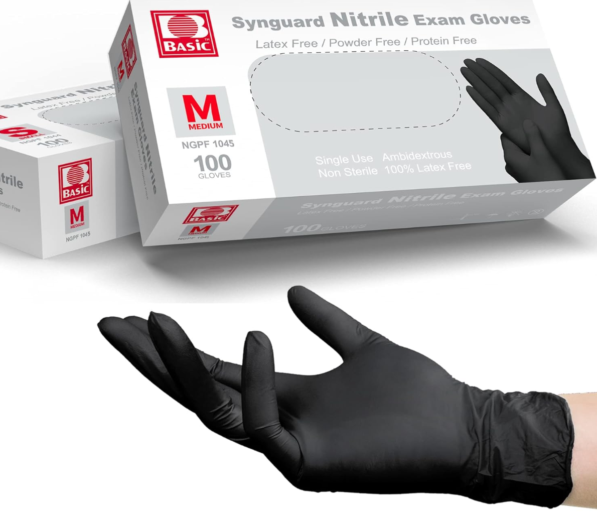 Synguard Black Nitrile Exam Gloves - Latex-Free & Powder-Free - NGPF104 (5-mil) Case of 10 boxes