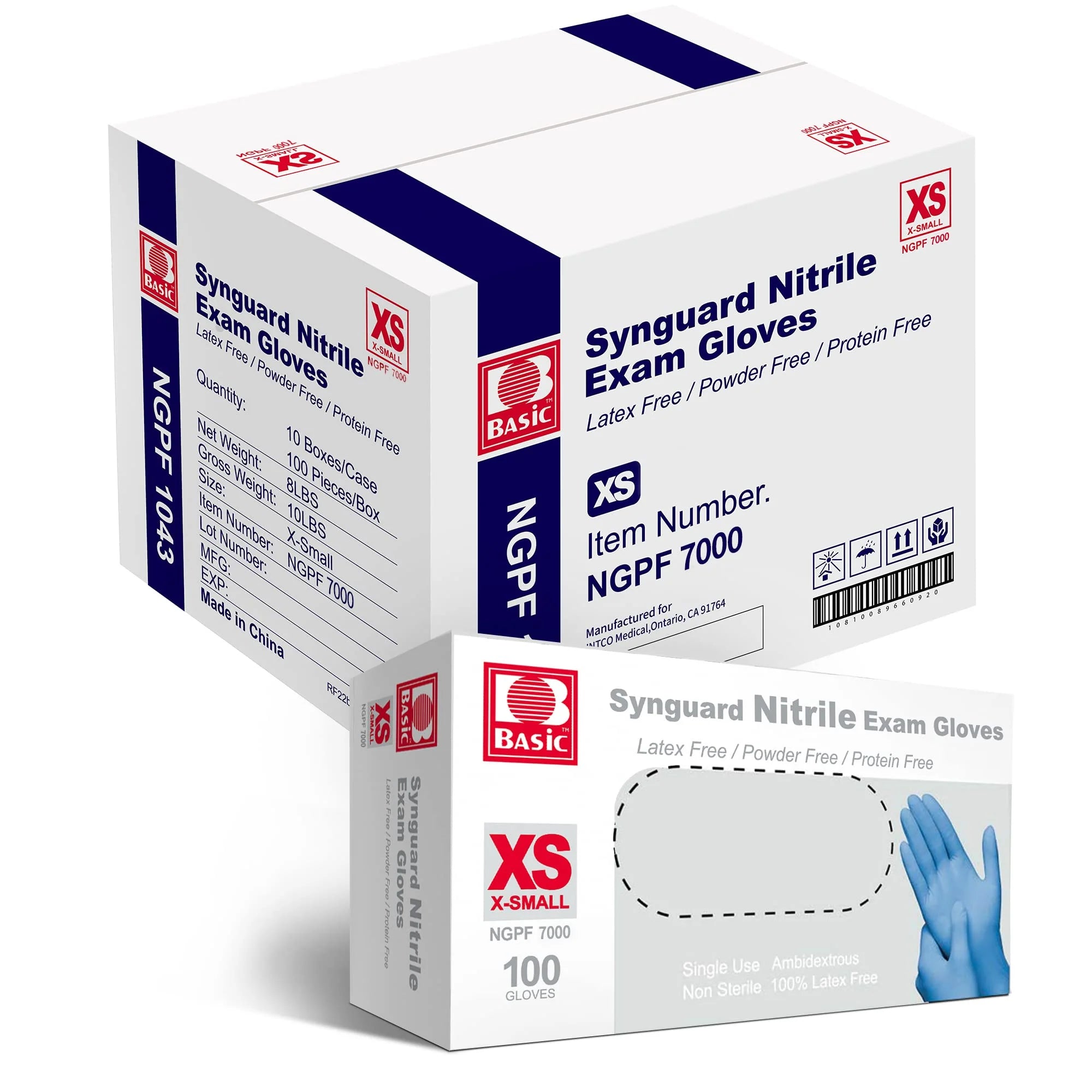 Synguard Blue Nitrile Exam Gloves - Latex-Free & Powder-Free - NGPF700 (4-mil) Case of 10 boxes