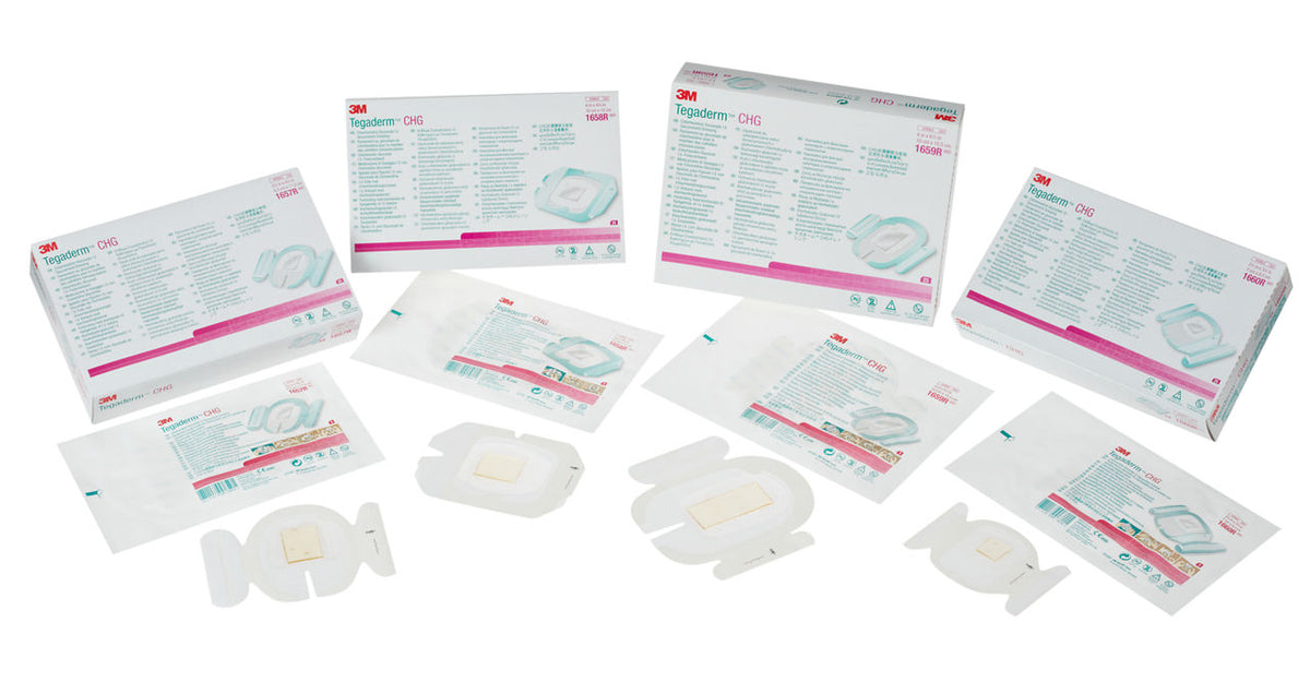 3M™ Tegaderm™ CHG Chlorhexidine Gluconate I.V. Securement Dressing, 1659, 4 in x 6 1/8 in, 25/CAR, 4 CAR/CS, 100/CS