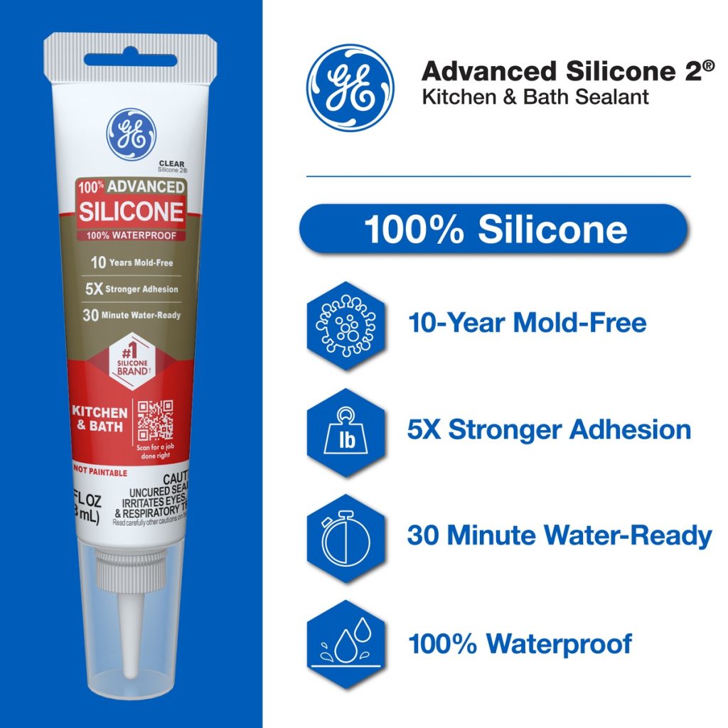 GE 2812563 Advanced Silicone Kitchen & Bath Sealant, Clear, 2.8 fl oz Squeeze Tube