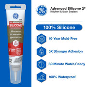 GE 2812563 Advanced Silicone Kitchen & Bath Sealant, Clear, 2.8 fl oz Squeeze Tube
