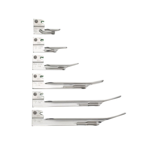 Miller #0 Fiber-Optic Laryngoscope Blade; Green Standard (ISO 7376), Stainless Steel